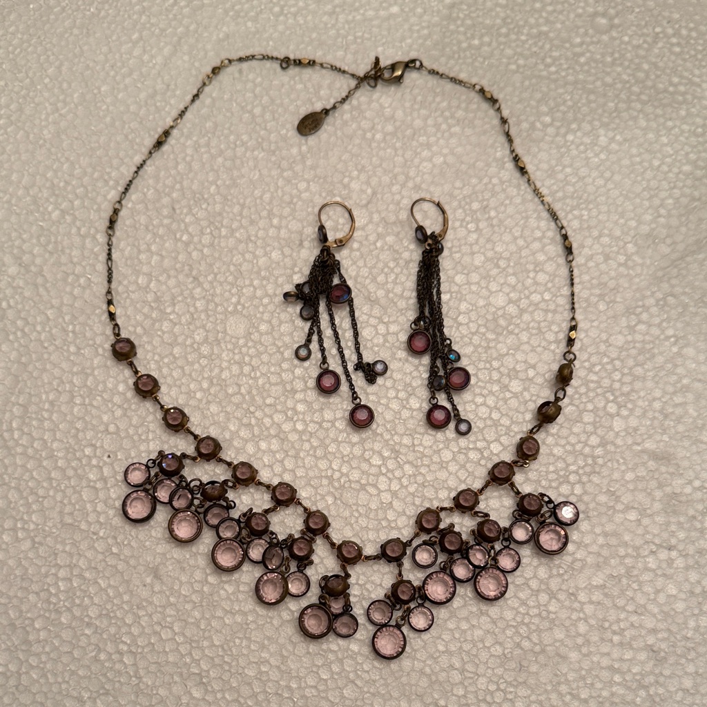 Anne Koplik Designs Delicate Pink Glass Cluster Necklace And Earrings Set